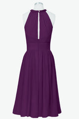 Scoop Purple Chiffon A-line Short Bridesmaid Dress