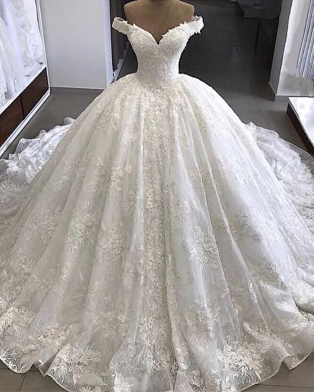 Amazing Off Shoulder Sweetheart Lace Long 2024 Wedding Dresses