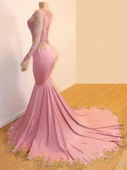 Sirène manches longues rougissant rose chérie rose afro-américaine longue 2023 robes de bal