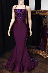 Grape Mermaid Halter Satin 2023 Lace Prom Dresses