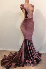 2023 New Arrival Mermaid Velvet Grape Open Front Backless Prom Dresses
