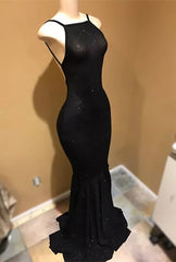 2023 Black Mermaid Backless Halter Long Prom Dresses