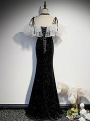 Schwarzer Meerjungfrau Langes Abschlussballkleid, schwarzes Abendkleid
