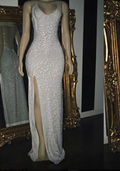2023 Silver Halter Sequins Prom Dresses