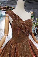 Big Prom Dresses One Shoulder Lace Up Back Sequins Beads Quinceanera Dresses