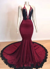 Mermaid V Neck Backless Burgundy And Black Long 2023 Prom Dresses