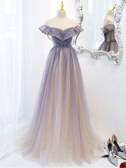 Purple Tulle Long Prom Dress, Purple Evening Dress