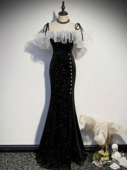Schwarzer Meerjungfrau Langes Abschlussballkleid, schwarzes Abendkleid