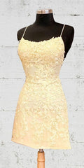 Free Shipping Short Yellow Prom Dress, 5925