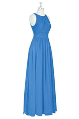 Brami Blue Chiffon Sleeveless Long Bridesmaid Dress