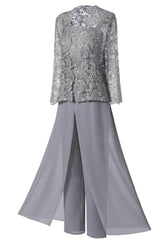 Mother of the Bride Dress, Lace Chiffon Three-Piece Plus Size Mother of the Bride Pant Suits