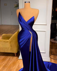Glamorous Royal Blue Sweetheart Prom Dress Mermaid Long Evening Gowns With Split