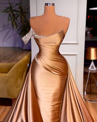 Chic One Shoulder Beaded Mermaid Prom Dress With Court Train