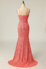 Coral Sequin Mermaid Long Prom Dress