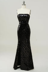 Black Strapless Sequined Mermaid Prom Dress
