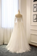 Weiße A-Linie-Gurte lange Ärmel Tüll lange Brautkleider