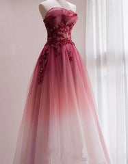 Prom Dresses Long Mermaide, Beautiful Tulle Gradient with Beaded Long Party Dress, A-line Gradient Prom Dress