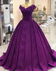 ball gown satin  lace v neck prom dresses