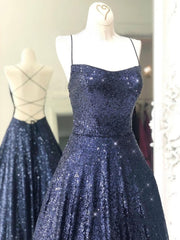Shiny Backless Navy Blue Long Shiny Open Back Navy Blue Long Prom Dresses