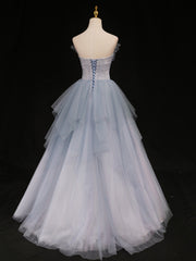 Sweetheart Neck Blue Ombre Tulle Long Blue Ombre Long Tulle Prom Dresses