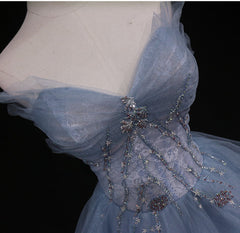 Sweetheart Neck Blue Ombre Tulle Long Blue Ombre Long Tulle Prom Dresses