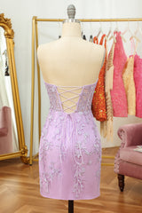 Purple Lace Tight Short Hoco Dress