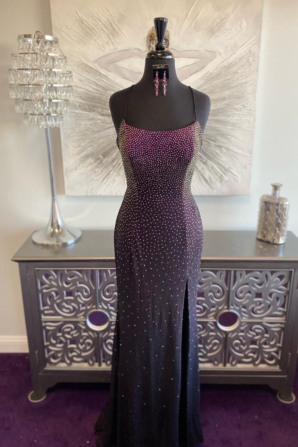 Dark Purple Lace-Up Back Mermaid Prom Dress with Beading