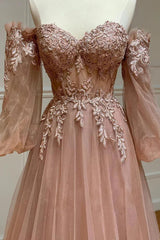 Blush Corset Off the Shoulder Long Prom Dress with Appliques