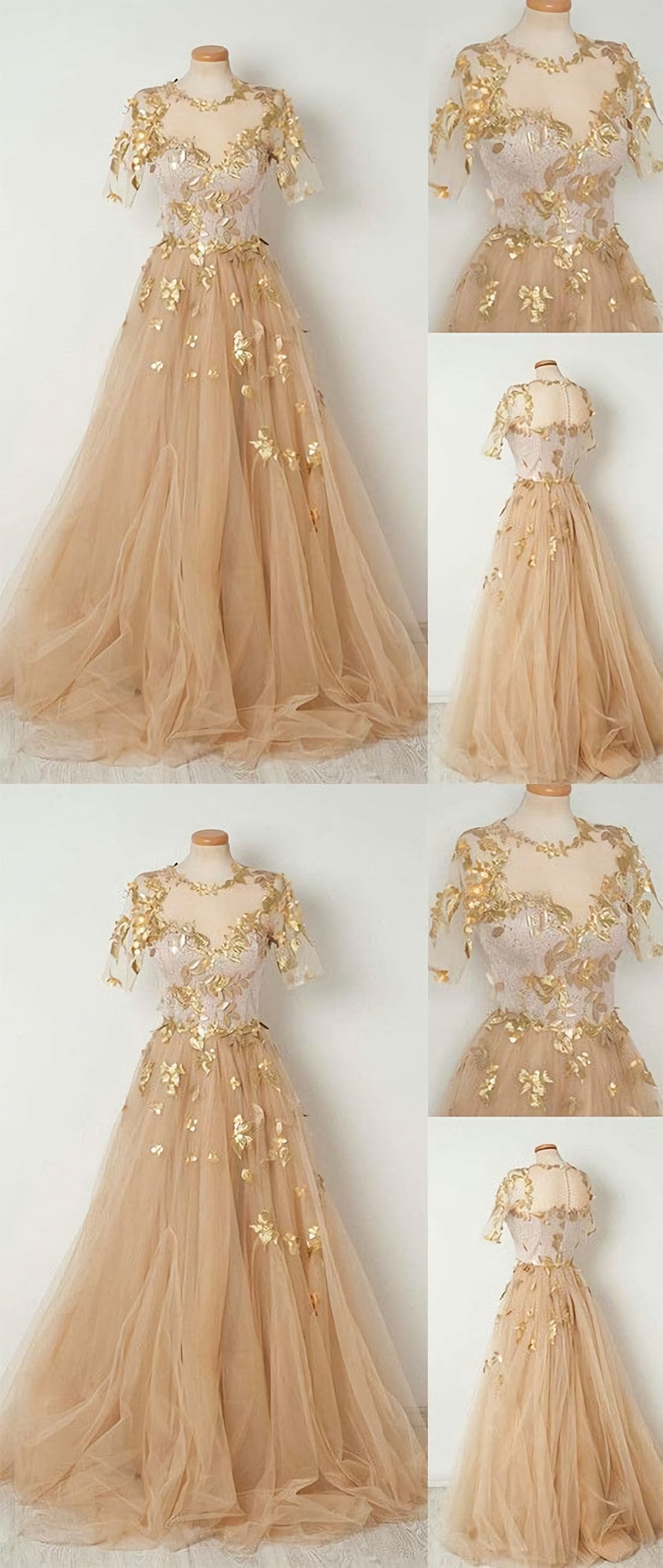 Champagne Tulle Long Prom Dress, Evening Dresses