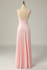Classic Pink Long Prom Dress with Split Front