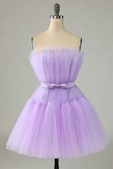 Cute A Line Strapless Purple Short Homecoming Dress
