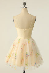 Champagne Tulle A-Line Homecoming Dress with Embroidery