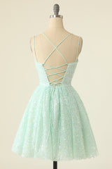 Light Green Sequined A-Line Homeoming Dress