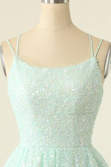 Light Green Sequined A-Line Homeoming Dress
