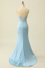 Light Blue Mermaid Spaghetti Straps Prom Dress