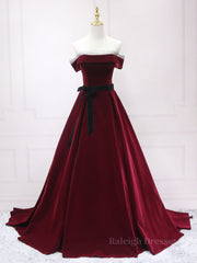 A-Line Burgundy Long Prom Dresses, Burgundy Formal Evening Dresses