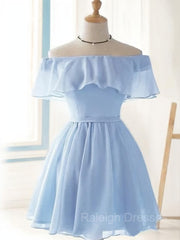 A-Line/Princess Off-the-Shoulder Short/Mini Chiffon Homecoming Dresses With Ruffles