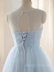 A-Line/Princess Scoop Short/Mini Tulle Homecoming Dresses With Beading