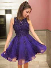 A-Line/Princess Scoop Short/Mini Tulle Homecoming Dresses With Beading