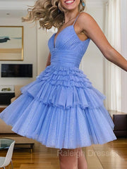 A-Line/Princess Spaghetti Straps Short/Mini Tulle Homecoming Dresses With Ruffles