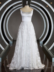 A-LINE/Princess Square Cathedral Train Vestidos de novia de encaje con encaje de apliques