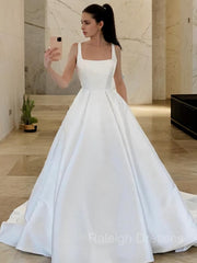 A-Line/Princess Square Sweep Train Satin Wedding Dresses