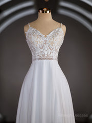 A-line/Princess V-Neck Court Train Chiffon Wedding Dresses con fessura delle gambe