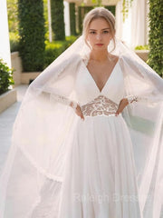 A-Line/Prinzessin V-Ausschnitt bodenlangen Chiffon-Hochzeitskleid