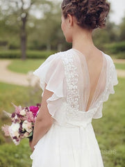 A-Line/Princess V-neck Floor-Length Chiffon Wedding Dresses With Belt/Sash