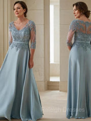 A-Line/Princess V-neck Floor-Length Satin Mother of the Bride Dresses With Appliques Lace