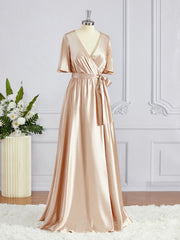 A-Line/Princess V-Neck Lungime Silk ca rochii de domnisoare de onoare satin