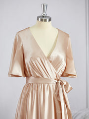 A-Line/Princess V-Neck Lungime Silk ca rochii de domnisoare de onoare satin