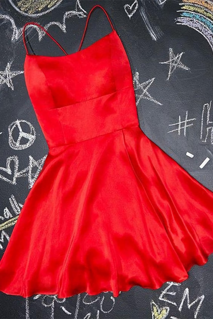 A-Line Short red Homecoming Dress Satin Party Dress