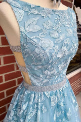 A-line Sky Blue Prom Dress Long Sleeveless Graduation Gown,Prom Dresses
